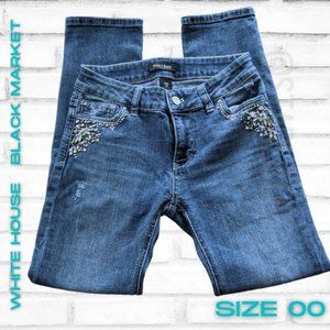 *SOLD*White House Black Market Embellished Skinny Cropped Denim Jeans size 00